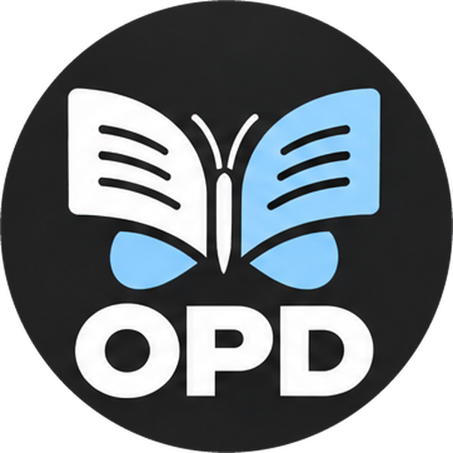 The opd logo, an open book whose pages form a butterfly&rsquo;s wings above the letters OPD