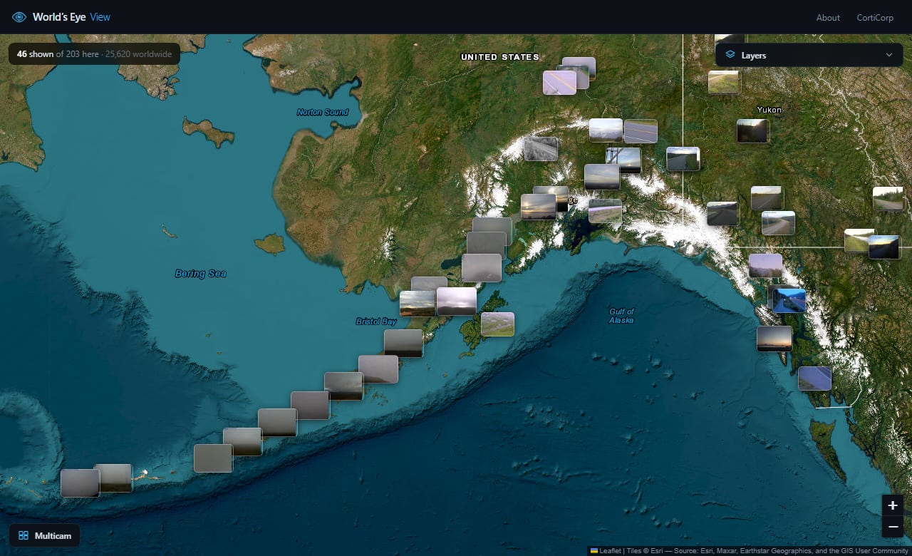 Alaska Volcano Observatory cameras strung along the Aleutian arc